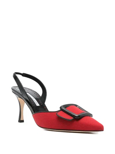 Manolo Blahnik Mayslibi Wool Buckle Slingback Pumps In Red