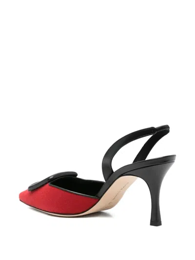 Manolo Blahnik Mayslibi Wool Buckle Slingback Pumps In Red