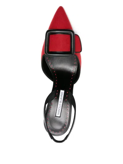Manolo Blahnik Mayslibi Wool Buckle Slingback Pumps In Red
