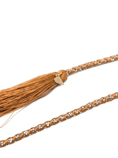 Forte Forte Braided Belt With Crystal Charm And Tassels In Brown
