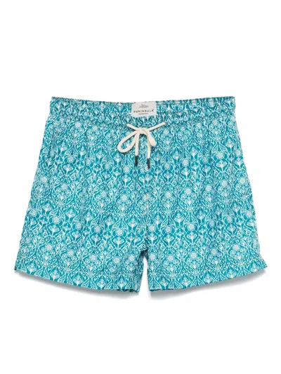 Peninsula Swimwear Gemusterte Arazzo Badeshorts Mit Kordelzug In Green