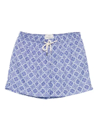 Peninsula Swimwear Gemusterte Badeshorts Mit Kordelzug In Blue