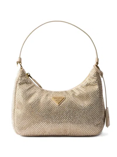 Prada Womens Neutral Re-edition 2005 Silk Blend And Crystal-studded Bag In Neutral