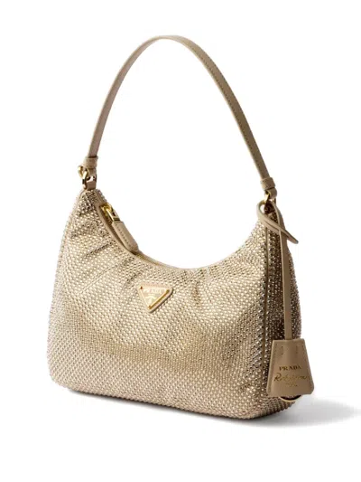 Prada Womens Neutral Re-edition 2005 Silk Blend And Crystal-studded Bag In Neutral
