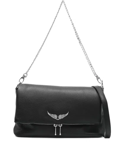 Zadig & Voltaire Womens Noir Rock Eternal Wing-embellished Suede Clutch In Black