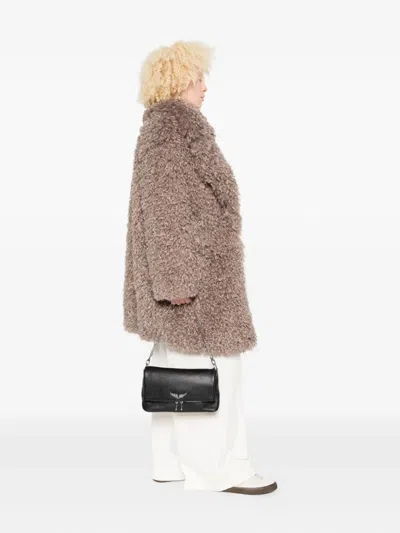 Zadig & Voltaire Womens Noir Rock Eternal Wing-embellished Suede Clutch In Black