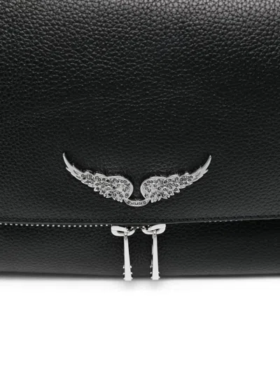 Zadig & Voltaire Womens Noir Rock Eternal Wing-embellished Suede Clutch In Black