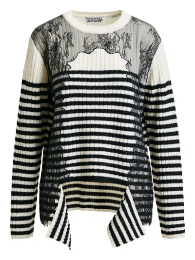 Essentiel Antwerp Insane Lace-insert Striped Sweater In Black