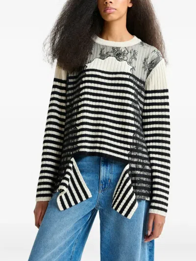 Essentiel Antwerp Insane Lace-insert Striped Sweater In Black