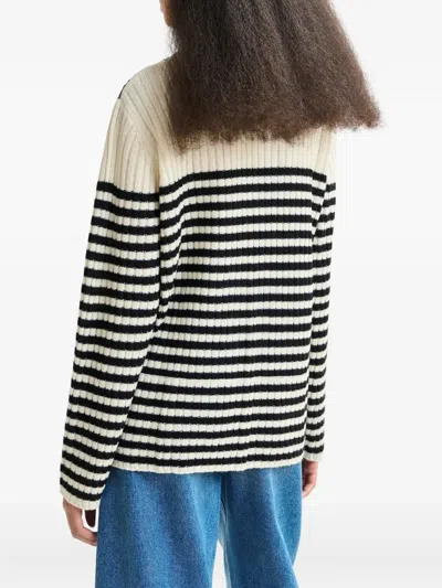 Essentiel Antwerp Insane Lace-insert Striped Sweater In Black
