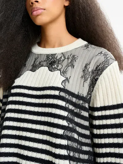Essentiel Antwerp Insane Lace-insert Striped Sweater In Black