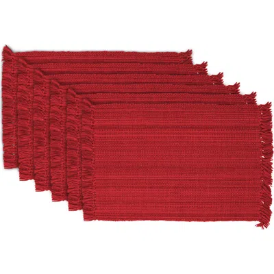 Design Imports Variegated Fringe Set Of 4 Placemats In Red