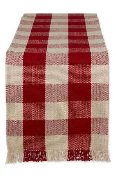 Design Imports Checkered Fringe Cotton Table Runner In Red