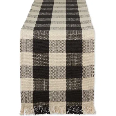 Design Imports Checkered Fringe Cotton Table Runner In Gray