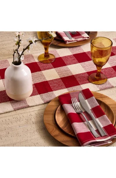 Design Imports Checkered Fringe Cotton Table Runner In Red