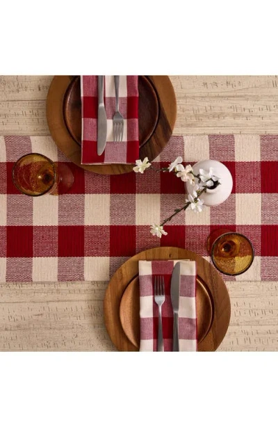 Design Imports Checkered Fringe Cotton Table Runner In Red