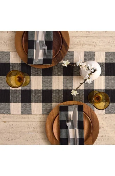 Design Imports Checkered Fringe Cotton Table Runner In Gray