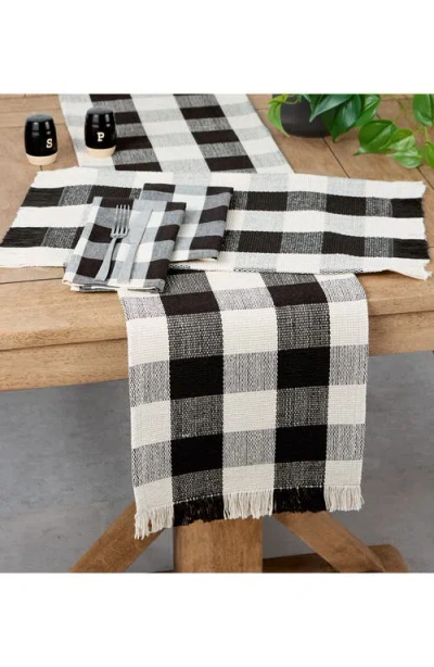Design Imports Checkered Fringe Cotton Table Runner In Gray