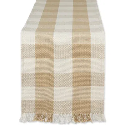 Design Imports Checkered Fringe Cotton Table Runner In Brown