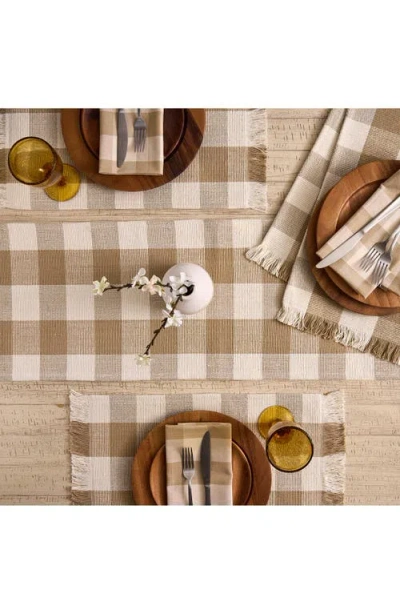 Design Imports Checkered Fringe Cotton Table Runner In Brown