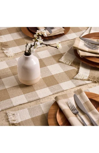 Design Imports Checkered Fringe Cotton Table Runner In Brown
