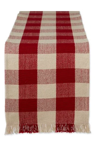Design Imports Checkered Fringe Cotton Table Runner In Red