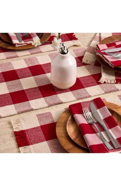 Design Imports Checkered Fringe Cotton Table Runner In Red