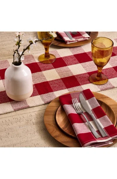 Design Imports Checkered Fringe Cotton Table Runner In Red