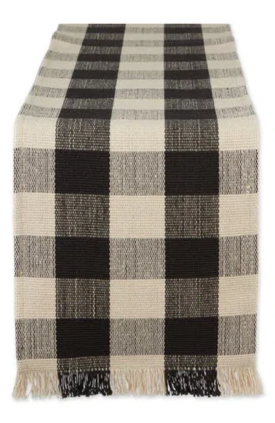 Design Imports Checkered Fringe Cotton Table Runner In Black