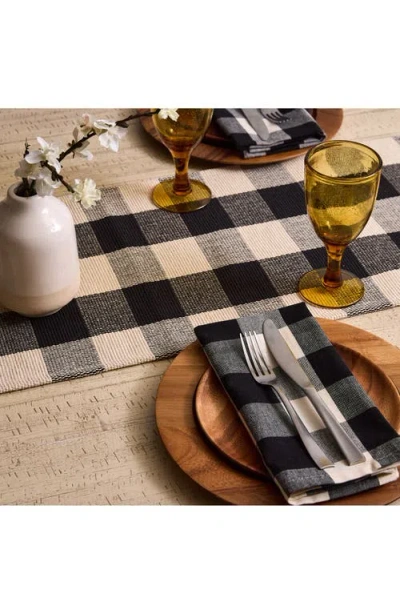 Design Imports Checkered Fringe Cotton Table Runner In Black