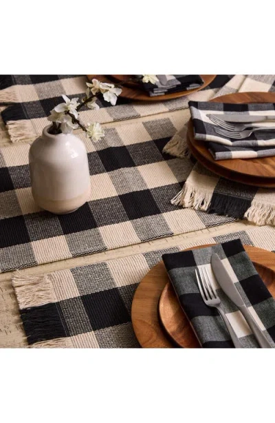 Design Imports Checkered Fringe Cotton Table Runner In Black