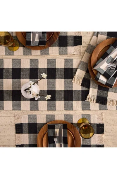 Design Imports Checkered Fringe Cotton Table Runner In Black