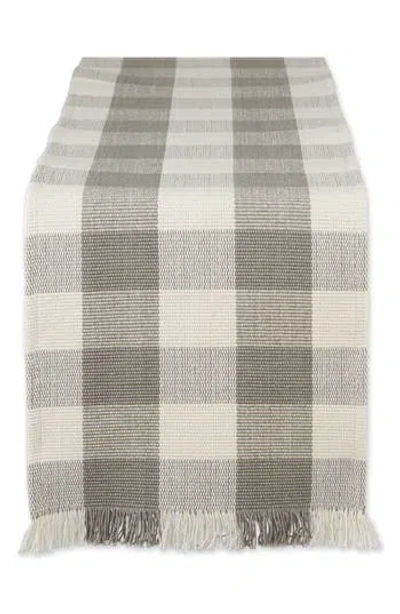 Design Imports Checkered Fringe Cotton Table Runner In Gray