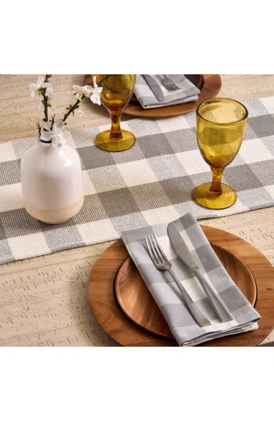 Design Imports Checkered Fringe Cotton Table Runner In Gray