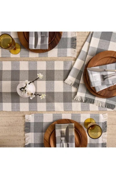 Design Imports Checkered Fringe Cotton Table Runner In Gray
