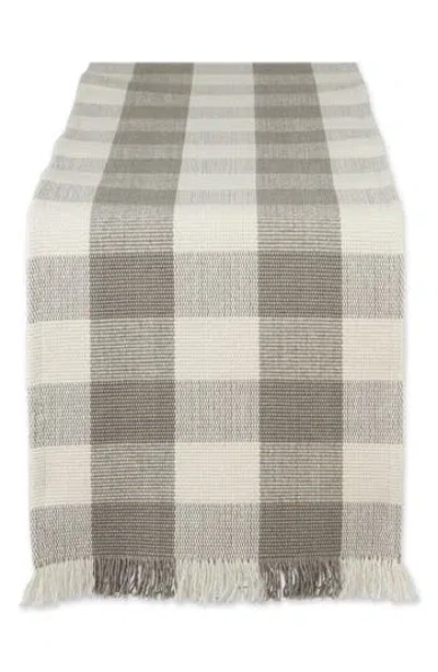 Design Imports Checkered Fringe Cotton Table Runner In Gray