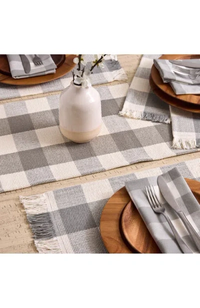 Design Imports Checkered Fringe Cotton Table Runner In Gray