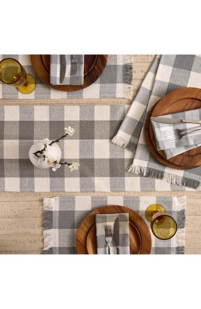 Design Imports Checkered Fringe Cotton Table Runner In Gray