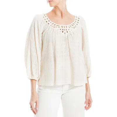 Max Studio Openwork Bubble Sleeve Top In Gray