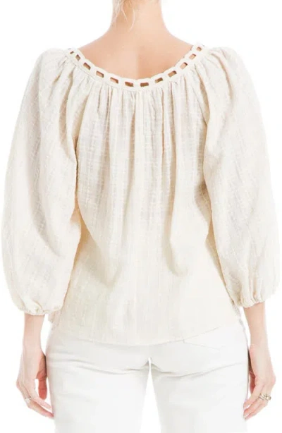 Max Studio Openwork Bubble Sleeve Top In Gray
