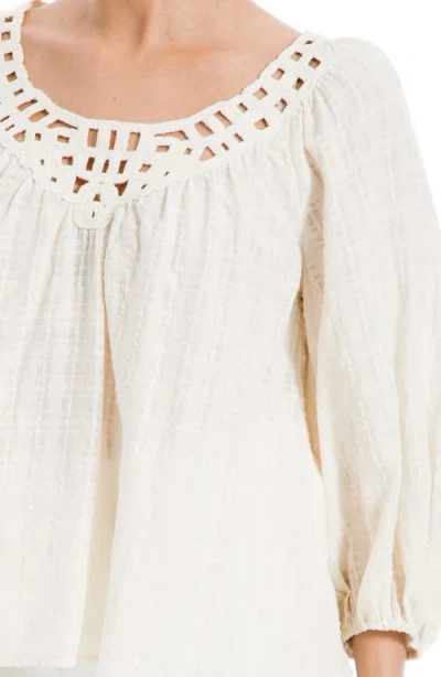 Max Studio Openwork Bubble Sleeve Top In Gray