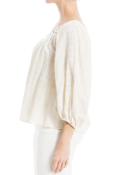 Max Studio Openwork Bubble Sleeve Top In Gray