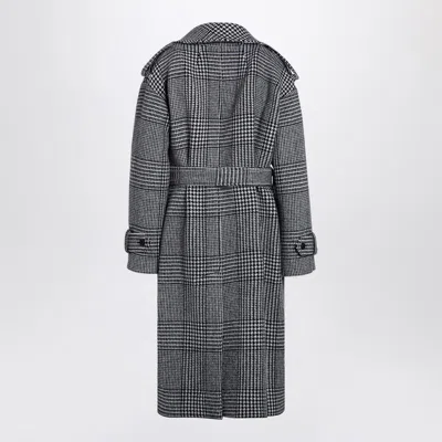 Dolce & Gabbana Houndstooth Wool Trench Coat In Gray