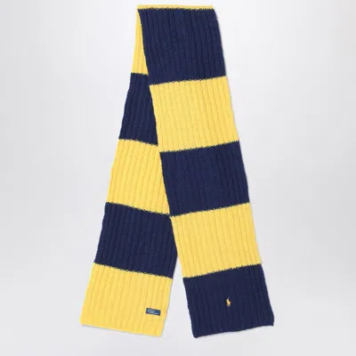 Polo Ralph Lauren Ribbed Knit Striped Wool Scarf In Yellow