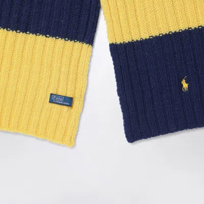 Polo Ralph Lauren Ribbed Knit Striped Wool Scarf In Yellow