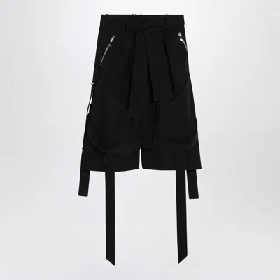 Attico Wide Cotton Bermuda Shorts With Belted Design In Black