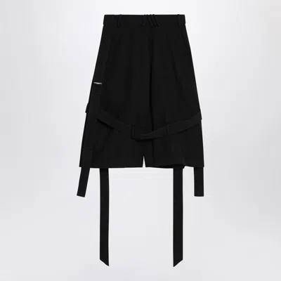 Attico Wide Cotton Bermuda Shorts With Belted Design In Black