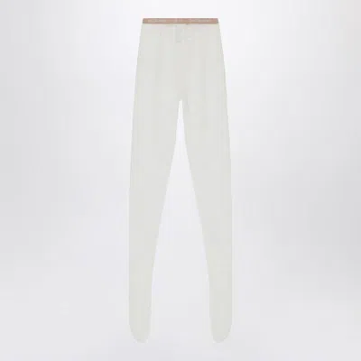 Valentino Lace Tights Elastic Waistband Sheer Fabric In White