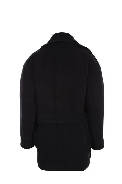 Saint Laurent Zip-up Belted Coat In Black