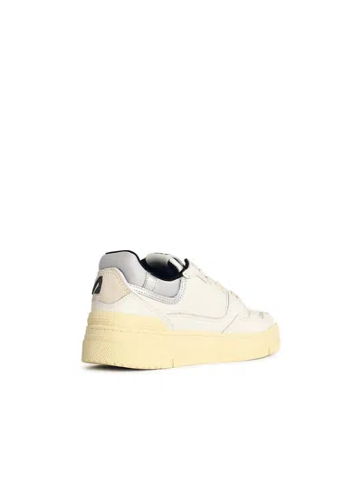 Autry 'clc Low' White Leather And Silver Suede Sneakers In White